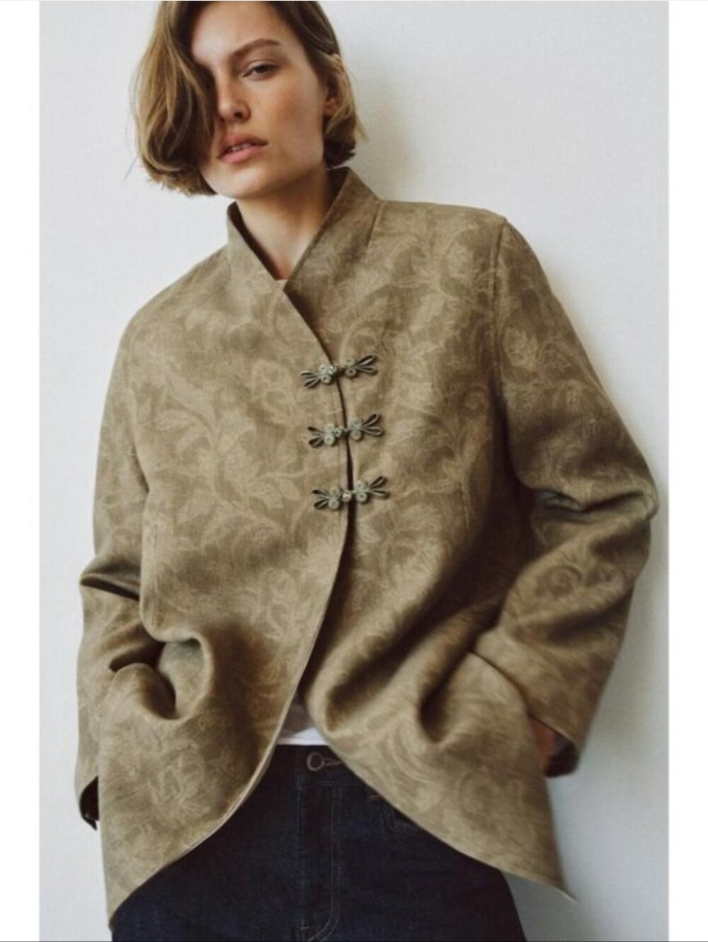 ZARA ZW COLLECTION JACQUARD FIREMAN CLASP BLAZER